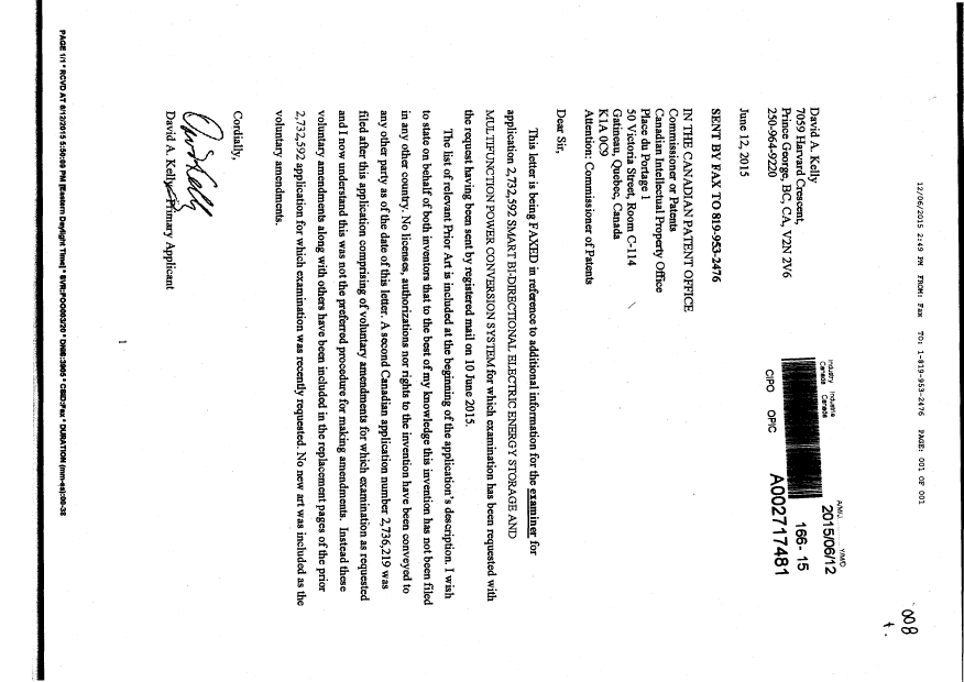 Document de brevet canadien 2732592. Modification 20150612. Image 1 de 2