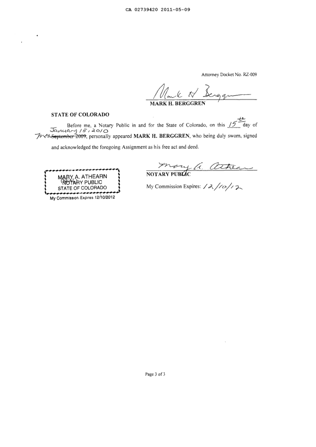 Document de brevet canadien 2739420. Cession 20110509. Image 7 de 7