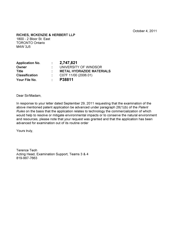 Document de brevet canadien 2747821. Poursuite-Amendment 20111004. Image 1 de 1