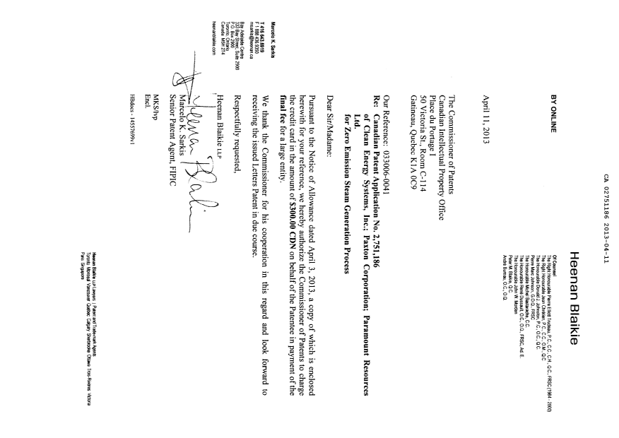 Canadian Patent Document 2751186. Correspondence 20130411. Image 2 of 3