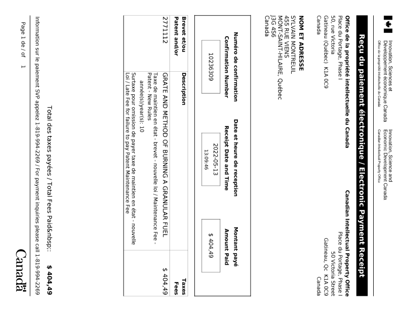 Document de brevet canadien 2771112. Paiement de taxe périodique 20220513. Image 1 de 1