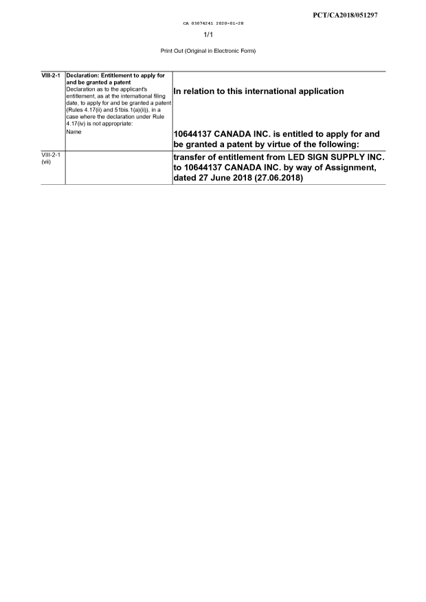 Canadian Patent Document 3074241. Declaration 20200128. Image 1 of 1